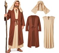ILLOMEEGOOS Joseph Costume Adult Shepherd Costume Robe Outer Robe Turban | Biblical Robe Outfits, Machine Washable, Outerwear, Church, Christmas,Religious, Nativity Play, Halloween Easter Cosplay