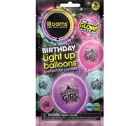 illooms Birthday Girl Light Up Balloons 5 Pack - Mixed Colour Latex LED Balloons