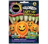 illooms Halloween Light Up Balloons 5 Pack - Orange Pumpkin Face Latex LED Balloons