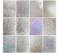 ILLUCKAI 12 Sheets Clear Textured Stained Glass, 4 x 6 Inch Rainbow Iridescent Cathedral Art Sheet - Variety Textures for Glass Projects and Mosaic Crafts