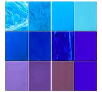 ILLUCKAI 12 Sheets Fusible Stained Glass Sheet COE 96, 4 x 6 inch Fused Glass Supplies Blue and Purple Selection, Glass Fusing Supplies for Fused Glass Crafts Stained Glass Projects and Mosaics