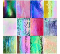 ILLUCKAI 12 Sheets Iridescent Stained Glass, 4 x 6 Inch Rainbow Iridized Mosaic Tiles for Crafts, Art Projects and Mosaics