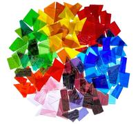 ILLUCKAI 2.2lb Colorful Transparent Stained Glass Scraps, Irregular Stained Glass Sheets for Mosaic Making Projects, Mosaic Tiles Pieces for Crafts and Home Decor