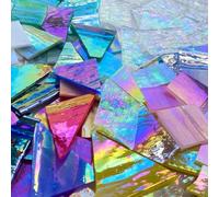 ILLUCKAI 2.2lb Iridescent Stained Glass Sheets, Irregular Mosaic Glass Pieces, Broken Stained Glass Scraps for Mosaic Making and Home Decor, Assorted Iridizing Colors and Shapes