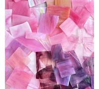 ILLUCKAI 2.2lb Pink Stained Glass Scraps, Irregular Stained Glass Sheets for Crafts, Mosaic Tiles Pieces for Mosaic Making Projects and Home Decor