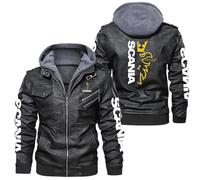 ILLUMAX Bomber Jacket Sc.an.ia, Mens Waterproof Jackets with Removable Hood, Soft Fleece Lined Leather Windbreaker with Multi-Pockets-Black A||XXL