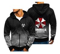 ILLUMAX Zip Up Hoodies for Men Resid.ent Evil, Hooded Tracksuit Sweatshirt with Pockets, Durable G.ym Wear for Adult Running-Grey||L