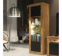 Illume Display Cabinet 170Cm Oak & Black Matt Doors And Led Lighting - Creative Furniture