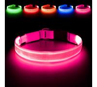 Illumifun LED Dog Collar, USB Rechargeable Light Up Dog Collar Glow in the Dark, Pet Safety Collar Lights for Night Walking Camping (Pink, Large)