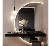 Illuminated 120cm Frameless Bathroom Mirror Anti Fog Full Length Half Circle Cosmetic Mirror with Dimming Feature Wall Mounted for Perfect Reflection (Right Cut 84 * 120cm)
