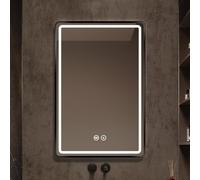 Illuminated Aluminum Framed Makeup Mirror Touch Switch LED Bathroom Mirror Dimmable Wall Mirror for Vanity Black 60cm x 80cm (23.6" x 31.5")