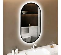 Illuminated Backlit LED Bathroom Mirror, Wall Mirror With Metal Frame, Multifunction Vanity Mirror With Touch Button, 3 Colour Light Dimmable(Black,40x80cm)