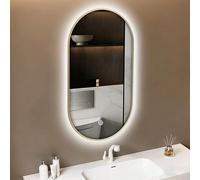 Illuminated Backlit LED Bathroom Mirror, Wall Mirror With Metal Frame, Multifunction Vanity Mirror With Touch Button, 3 Colour Light Dimmable(Gold,40x70cm)