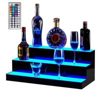Illuminated Bar Bottle Display Shelf 3 Tier LED Lighted Wine Bottle Display Rack, Bar Wine Bottle/Wine Glass Display Light Stand, Freestanding Beverage Lighting Stand