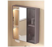 Illuminated Bathroom Cabinet with MirrorSmart Wall Storage above Toilet with Deog Button Elegant Grey Vanity Makeup Modern Medicine Cabinet Solution