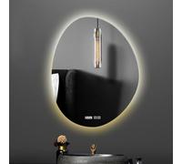 Illuminated Bathroom Mirror, Frameless Asymmetrical Wall Mirror, Anti-Fog Makeup Mirror, Adjustable LED Light, 3 Colors, Motion Sensor Switch, Stylish and Functional.