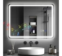 Illuminated Bathroom Mirror Silver 80x60cm Tempered Glass LED Bluetooth Demister