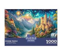 Illuminated Castle And Cave by A River Under A Bright Night Sky 1000-Piece Jigsaw Puzzle Dream Building - Classic Educational Game for Family Puzzle Time 38x26cm/1000pcs