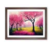 Illuminated Cherry Blossom Trees H1022 Framed Print for Living Room Bedroom Home Office Décor, Wall Art Picture Ready to Hang, Walnut A3 Frame (46 x 34 cm)