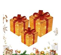 Illuminated Christmas Boxes - Pack of 3 Holiday Decoration | LED Christmas Table Centrepieces - For Homeowners Event Planner Interior Designers Home Office Home Living Room Mantle Windowsill