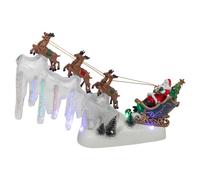 URBNLIVING Illuminated Santa & Reindeer RGB LED Christmas Sleigh - Battery Powered Decoration for Mantels and Tree | Compact Holiday Decor Xmas Lights