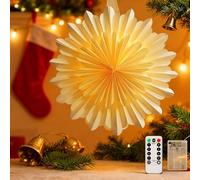 Illuminated Christmas Star 40 cm Diameter - Festive 3D Paper Star Christmas with 2 m LED Fairy Lights, 8 Modes, Remote Control, Star for Hanging, Advent and Christmas Decoration (Warm White)