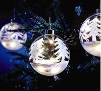 Illuminated Christmas Tree Bauble - 10cm Hand Painted Snow-covered Trees Glass Bauble Filled with LED Lights, Vine & Berries - Indoor Home Festive Xmas Tree Doorway Stair Ornament Decoration