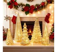 Illuminated Christmas Tree with Led Lights - Elegant Mercury Glass Design for Table Decor, Mercury Glass Christmas Tree,Light Up Silver Plate (2)