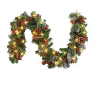 Illuminated Christmas Wreath, Seasonal Decoration with Pine Cones and Red Berries, Artificial Garland for Parties - For Indoor Shelf, Window, Door Stairs, Railing Table Party