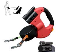 Illuminated Double Dog Leash Retractable,Double Dog Leash for Two Dogs,360° Anti-Tangle Swivel Strap and 3M Retractable Strap,with Searchlight (Red)