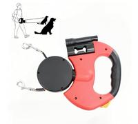 Illuminated Double Retractable Leash for 2 Dogs - Heavy Duty Tangle-Free Dual Lead with LED Light, 360° Swivel & Quick-Lock Brake, Ergonomic Handle for Small/Medium Dogs(Red)
