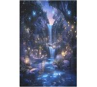 Illuminated Forest Waterfall 500 Piece Wooden Jigsaw Puzzle for Adults, Challenging Family Decoration Game Gift, 20.5x15 Inch