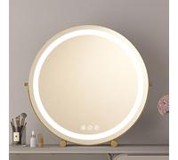 Illuminated Gold Round Vanity Mirror - Rotating Makeup & Shaving Mirror with Lights Free Standing Dressing Table Mirror for Elegant Beauty & Grooming Essentials