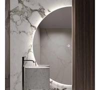 Illuminated Half-Moon Bathroom Mirror, Anti-Fog, Adjustable Brightness, 3 Color Modes, Touch Control, Modern Full-Length Design, Wall-Mounted, Right-Cut Circle