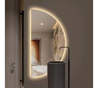 Illuminated Half-Moon Bathroom Mirror, Anti-Fog, Touch Control, 3 Color Modes, Dimmable, Modern Full-Length Wall Circle (Left Cut) - Perfect for Stylish Interiors