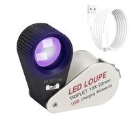 Illuminated Jewelers Loupe Magnifier 10x, Rechargeable Jewelers Loupe Foldable Jewelry Magnifier LED Loupe Triplet with 6 LEDs & UV Light for Gems, Jewelry, Coins, Stamps, etc
