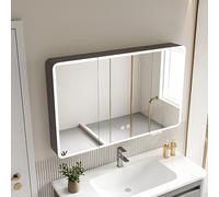 Illuminated LED Bathroom Mirror Cabinet Smart Vanity Makeup Storage with HD Mirror & Defog Button - Sleek Gray Design (80x13x70cm) for Modern Bathrooms