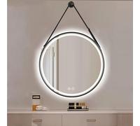 Illuminated LED Bathroom Mirror Round Wall-Mounted Makeup Mirror with Anti-Fog Function Energy-Saving Backlit Design 60cm/23.5in - Modern Black Vanity Mirror