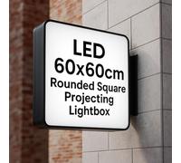 Illuminated LED Projecting Shop Sign 60x60cm - Double-Sided Wall Mounted Light Box for Business Storefront | Waterproof Outdoor Advertising Sign with Durable Aluminium Frame - Black Rounded Square