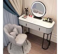 Illuminated Makeup Desk with Adjustable Brightness Wooden Vanity Table for Women & Girls Includes Stool & 3 Colorful LED Lights Stylish Makeup Organizer
