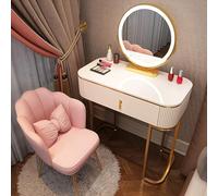 Illuminated Makeup Desk with Drawers Adjustable Brightness Wooden Vanity Table for Women and Girls Includes Stool and 3 Color LED Lights