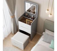 Illuminated Makeup Dressing Table with FlipUp Mirror Grey Cosmetic Table with3Colour LED Light Includes Stools 48 cmModernSet