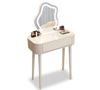 Illuminated Makeup Table White Dressing Table Set with Mirror & Lights for Girls Quick Setup Wooden Makeup Desk with Ders & Sto Soluts