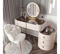 Illuminated Makeup Vanity Set with Glass Top Large Dressing Table with Drawers Side Cabinet & Chair 3-Color Adjustable Lighting Stylish Beauty Station