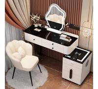 Illuminated Makeup Vanity Set with Wireless Charging Station Bluetooth Speaker 5 Drawers Movable Nightstand & Chair - Ideal for Women & Girls