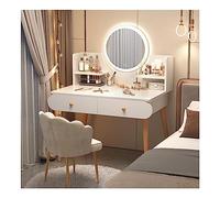 Illuminated Makeup Vanity SetDressing Table with Storage Shelves & DrawersComfortable Chair3 Color Lighting Modes & Adjustable Brightness
