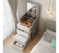 Illuminated Makeup Vanity Table with Adjustable Mirror, Gray Dressing Table with Storage Drawer, 3-Color LED Lighted Cosmetic Desk, Elegant 48 cm Makeup Station