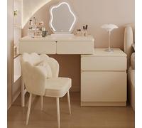 Illuminated Makeup Vanity Table with Chair White Engineered Wood Dressing Table LED Mirror for Bedroom Compact 80x40x74 cm Design
