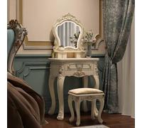 Illuminated Makeup Vanity Table with LED Mirror Multi-Storage Design 3D Carvings Gold-Plated Craftsmanship - Perfect for Bedroom Decor and Beauty Essentials