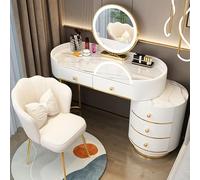 Illuminated Makeup Vanity Table with Mirror Wooden Dressing Table with Large Drawers & Stool Bedroom Furniture for Stylish Makeup Station